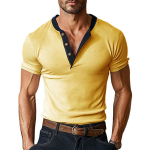 Men's Contrast Color Short Sleeve Henley Neck T-Shirt