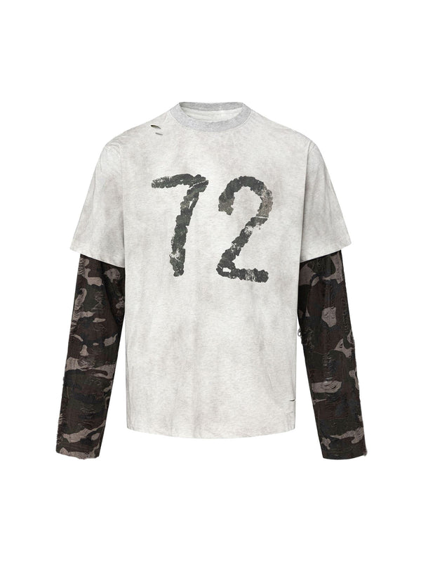 Camouflage Faux Two-piece Jersey Long Sleeve T-shirt