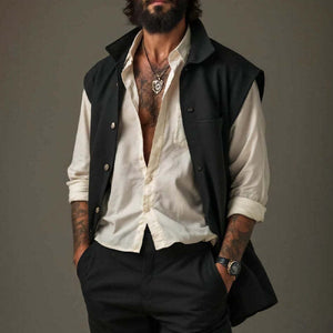 Herrenweste aus reiner schwarzer Baumwolle mit mittellanger Revers