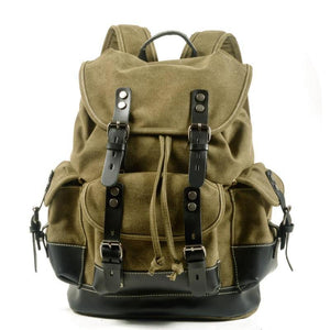 Herren-Rucksack aus Vintage-Canvas-Nähten und Leder mit mehreren Taschen