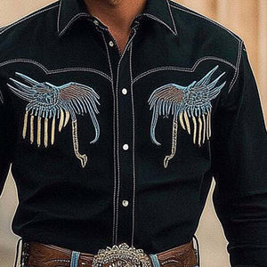 Men's Embroidered Western Cowboy Style Long Sleeve Shirt