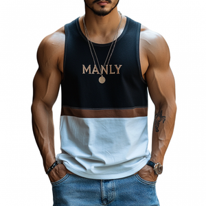 Lässiges Herren-Tanktop aus Baumwolle mit Patchwork-Buchstabenstickerei und schmaler Passform
