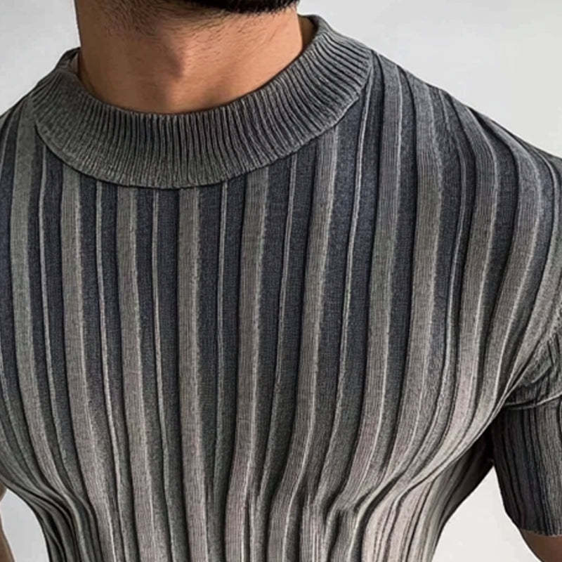 Men's Casual Striped Round Neck Short Sleeve Knitted T-Shirt