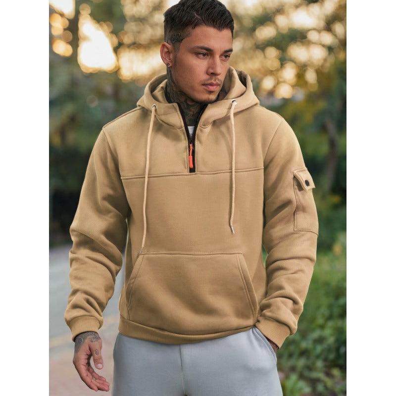 MEN'S CASUAL SPORTS MULTI POCKET ZIPPER HOODED LONG SLEEVED SWEATSHIRT