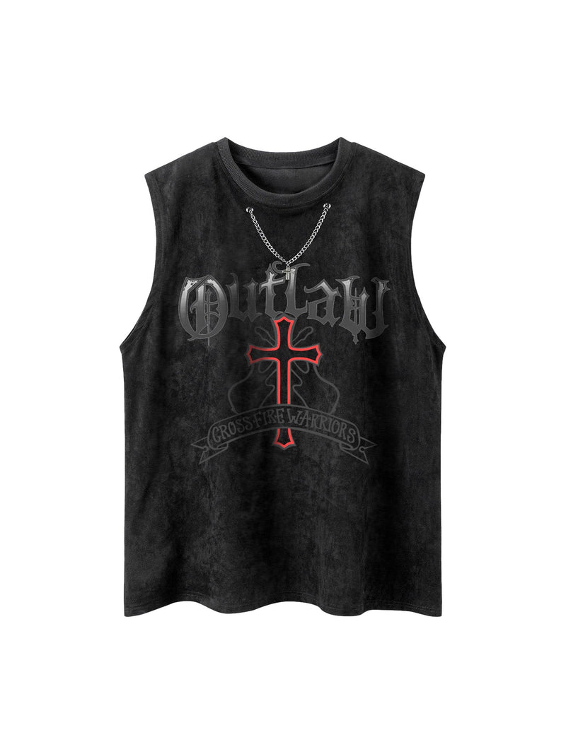 Cross Chain Suede Street Rap Sleeveless Vest