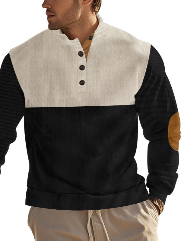 MEN'S NEW AMERICAN FASHION STAND UP COLLAR SWEATSHIRT  WITH CONTRASTING COLORS AND EMBROIDERED FABRIC FOR MEN'S TOP