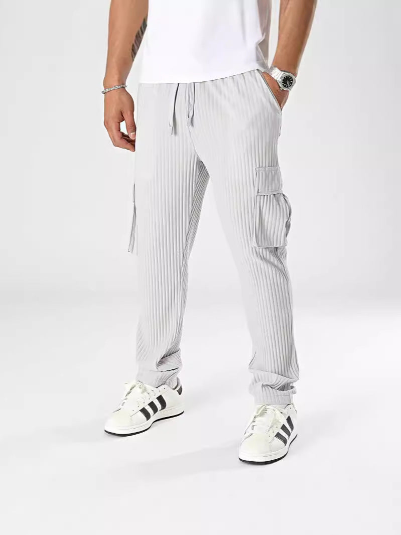 WRINKLE FASHION CASUAL SPORTS PANTS SOLID COLOR DRAWSTRING CASUAL WORK PANTS