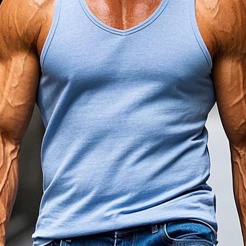 Men's Sky Blue Simple Slim Fit Tank Top