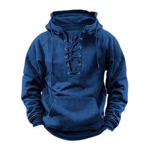 Men's Casual Outdoor Solid Color Lace-up Kangaroo Pocket Long Sleeve Hoodie
