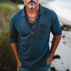 Bequemes Polo-T-Shirt aus Denim im Used-Look für Herren