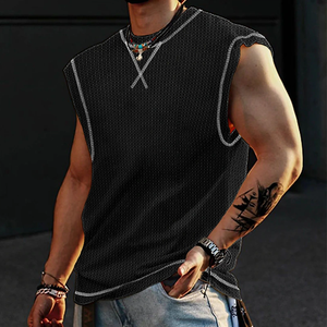 Men's Casual Waffle Crew Neck Loose Tank Top
