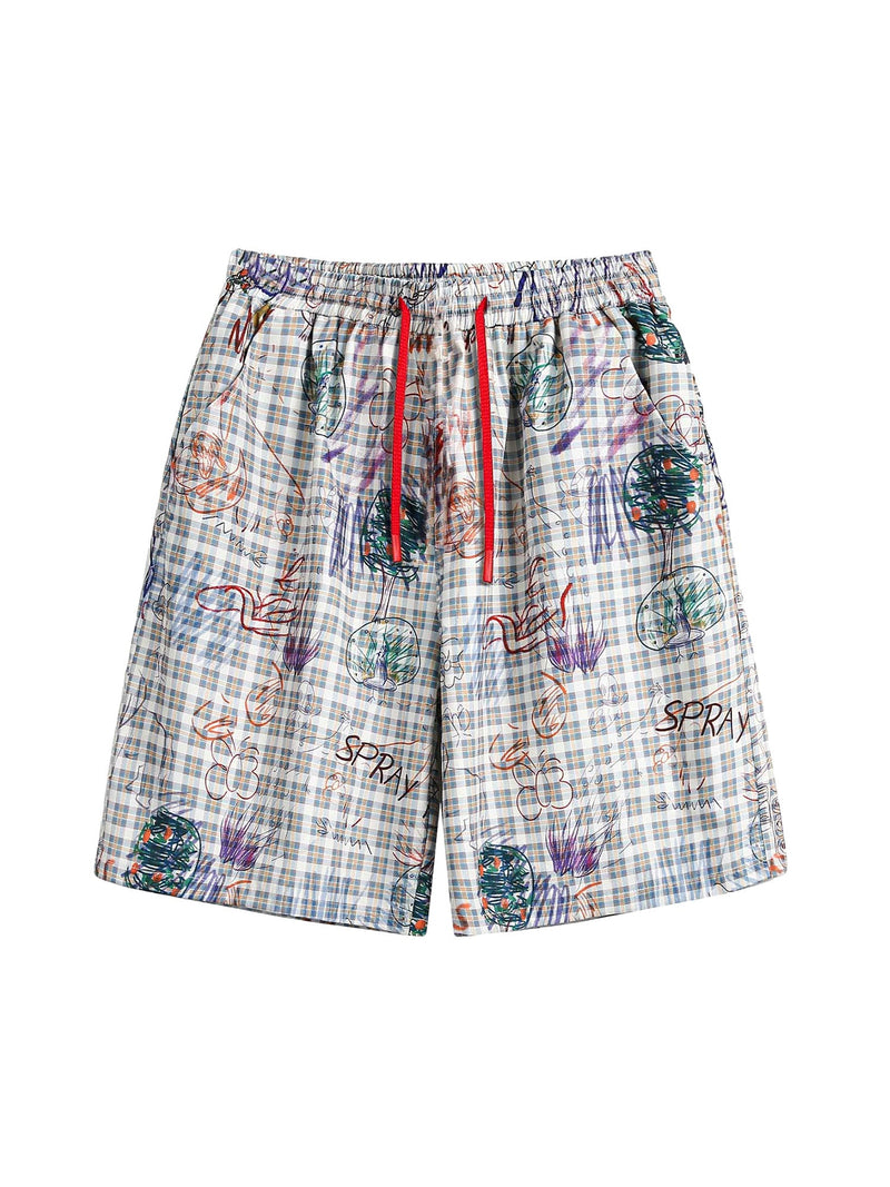 Retro Plaid Graffiti Letters Hip-Hop Shorts