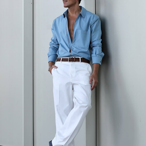 Herren Langarmhemd mit einfarbigem Revers, Reißverschlussleiste und Tasche