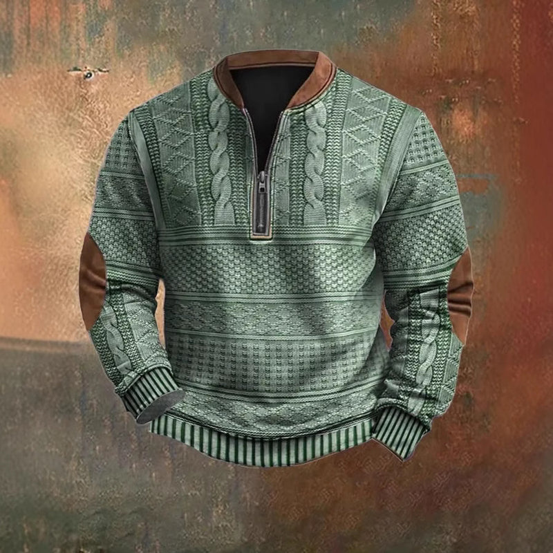 MEN'S IMITATION KNITTED SWEATER FABRIC HALF ZIPPER ROUND NECK SWEATSHIRT