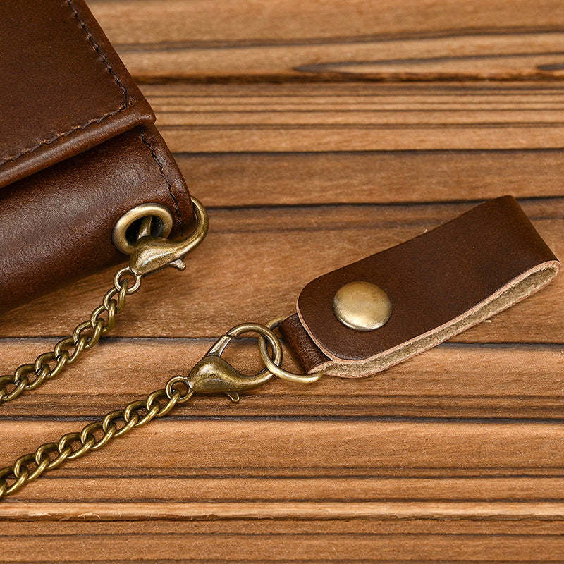 Dreifach gefaltete Herren-Geldbörse aus echtem Leder im Vintage-Stil 