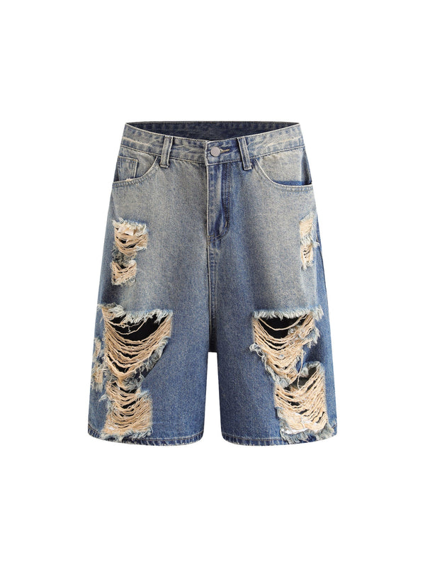 Hip-hop Ripped Washed Denim Jorts