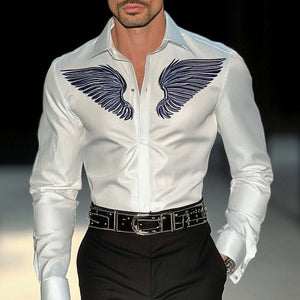 Herren-Langarmhemd mit besticktem Revers