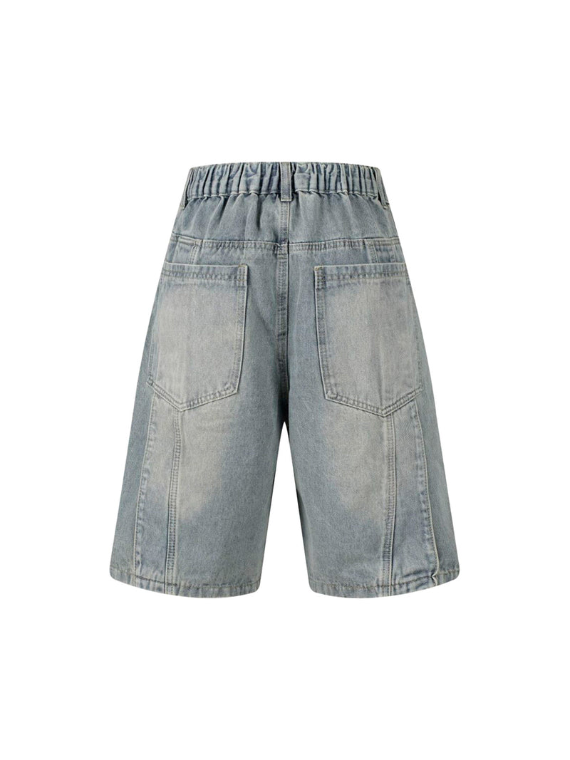 Washed Distressed Deconstructed Split Denim Shorts