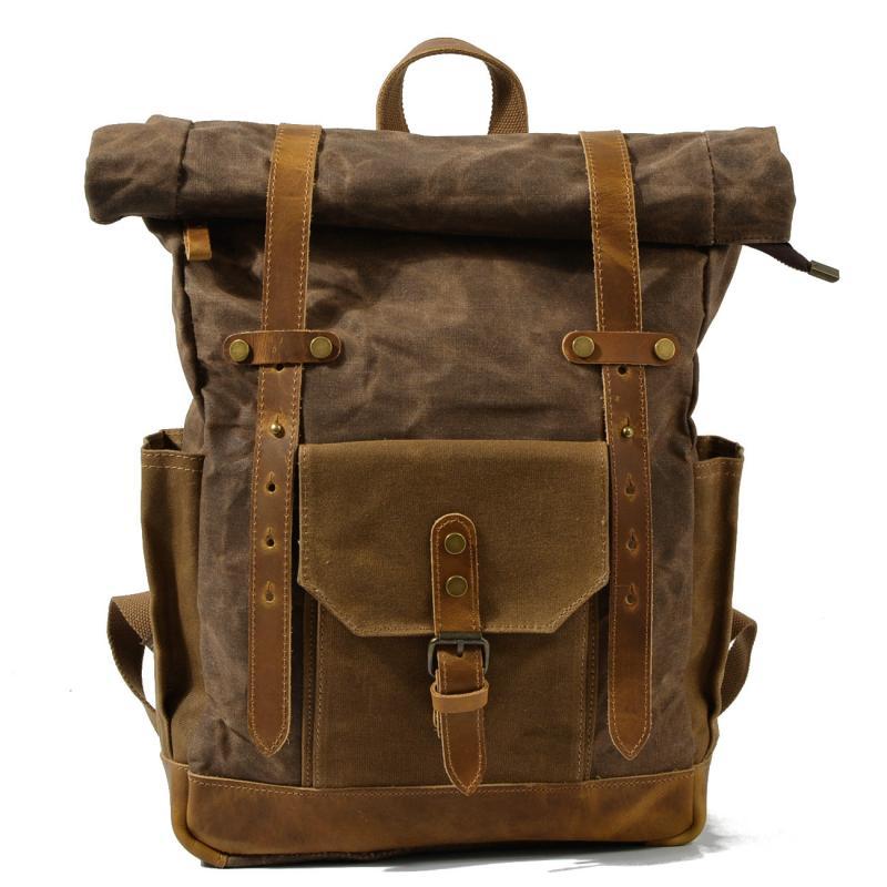 Men's Vintage Contrast Waterproof Canvas Multi-Pocket Backpack