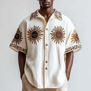 Herrenhemd im Western-Vintage-Stil mit Stickerei und kurzen Ärmeln