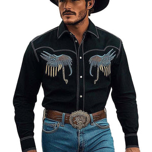 Men's Embroidered Western Cowboy Style Long Sleeve Shirt
