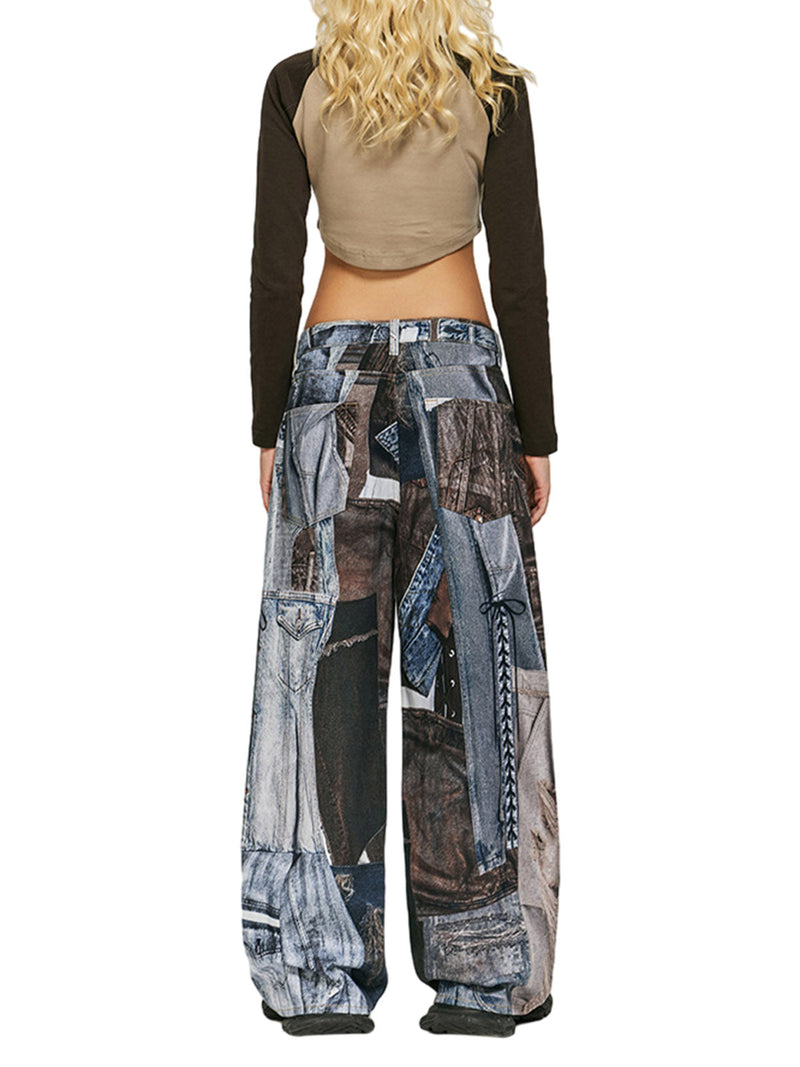 Washed Patchwork Baggy Jeans