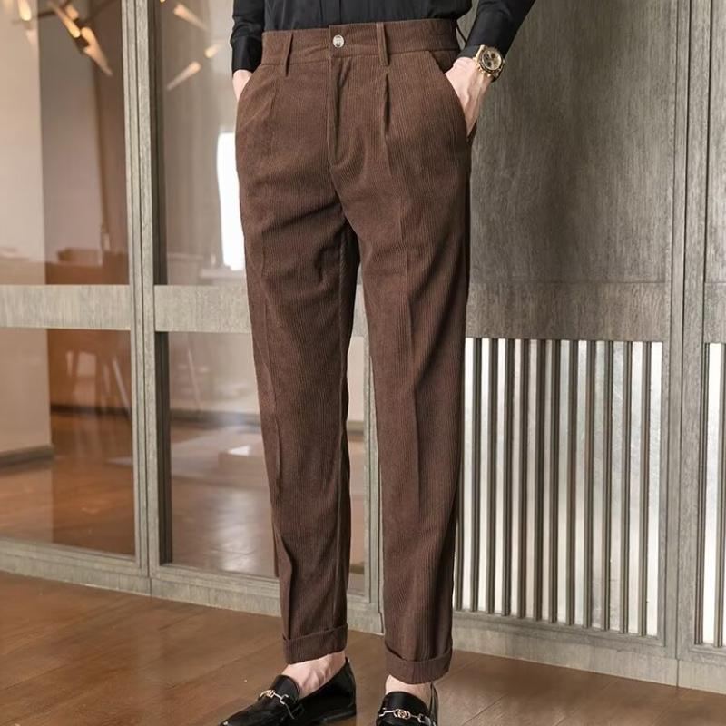 Men's Casual Business Solid Color Corduroy Straight Suit Pants