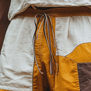 Men's Stylish Contrast Color Patchwork Linen Shorts