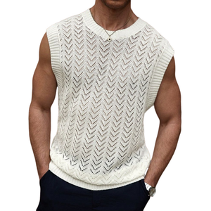 Men's Casual Round Neck Hollow Knitted Loose Tank Top