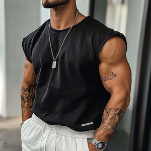 Einfarbiges Outdoor-Sport-Tanktop mit Rundhalsausschnitt für Herren