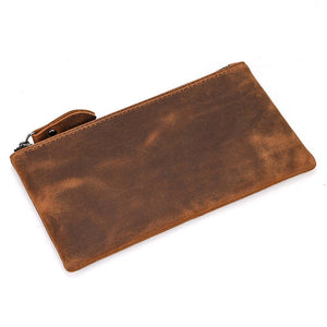 Herren Vintage Crazy Horse Leder Große Kapazität Reißverschluss Lange Brieftasche 