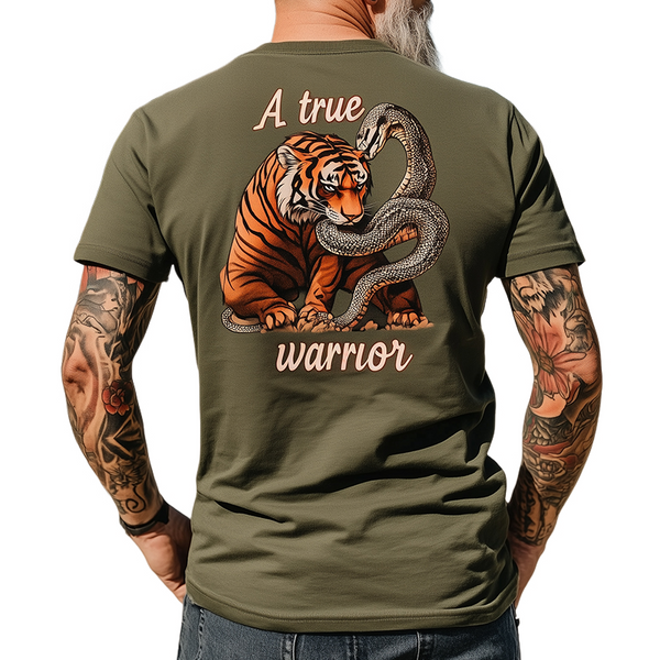 Men's Retro Casual A True Warrior Print Round Neck Short Sleeve T-shirt