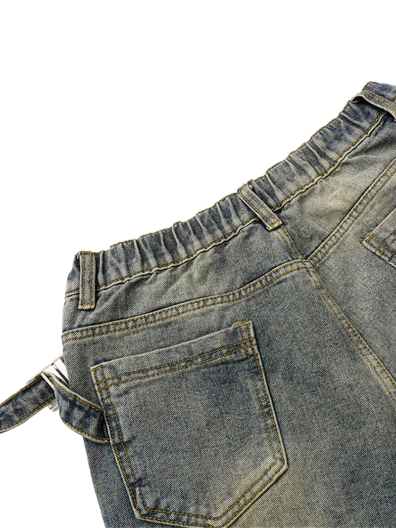 Washed Distressed Waistband Straight Jeans