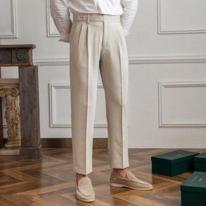 Men's British Neapolitan High Waist Straight Suit Pants