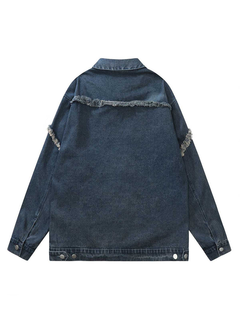 Heavy Raw Edge Zip Up Denim Jacket