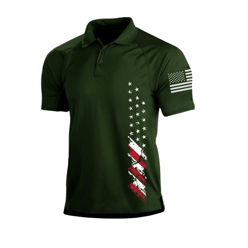 USA FLAG RAGLAN GRAPHIC POLO SHIRT