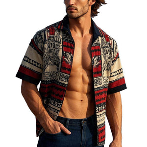 Herrenhemd mit Vintage-Print und kurzen Ärmeln