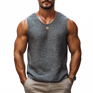 Lässiges, lockeres Tanktop aus Leinen mit Rundhalsausschnitt für Herren