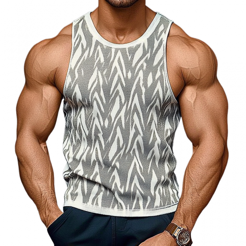 Lässiges, schmal geschnittenes Jacquard-Strick-Tanktop für Herren mit Rundhalsausschnitt