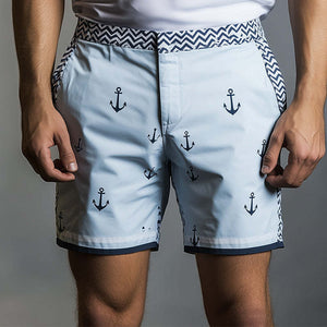 Men's Spring Fashion Anchor Print Sports Casual Shorts
