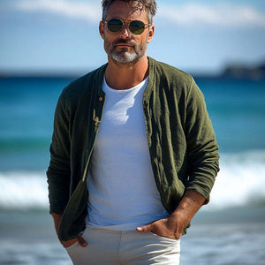 Lässiges Cordhemd in Armeegrün für Herren im Frühling und Herbst