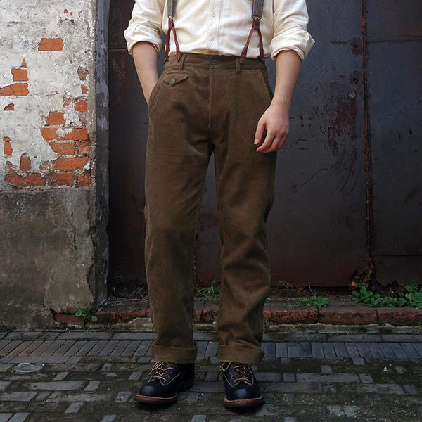 1920s 12oz Corduroy Farmer Work Trousers Mens Suspender Pants Vintage Overalls 20er