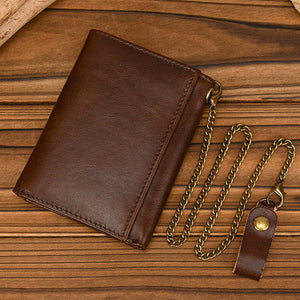 Dreifach gefaltete Herren-Geldbörse aus echtem Leder im Vintage-Stil 