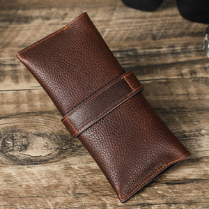 Men's Portable Handmade Top Layer Cowhide Magnetic Buckle Glasses Storage Bag