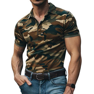 Men's Casual Camo Lapel Short Sleeve Polo Shirt