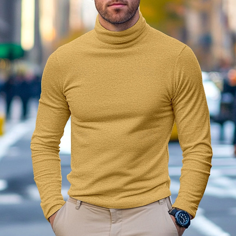 Men's 65% Cotton Mock Turtleneck Tee Top Long Sleeve Shirt Solid Color Turtleneck Formal Outdoor Long Sleeve High Neck Clothing Apparel Daily Casual Street Style