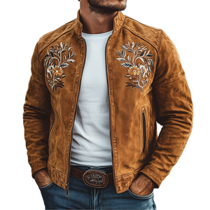Men's Classic American Retro Western Embroidered Suede Jacket