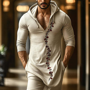 Herren Retro Casual Besticktes Langarm-T-Shirt mit Kapuze