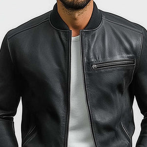 Herren Frühling und Herbst Pure Black PU Lederjacke