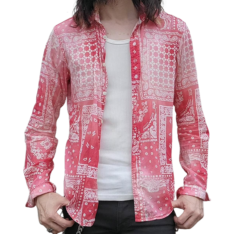 Herren Vintage Casual Perris Print Revers Langarmhemd